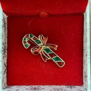 Beautiful Holiday brooch. Candy cane. New condition. Box included.